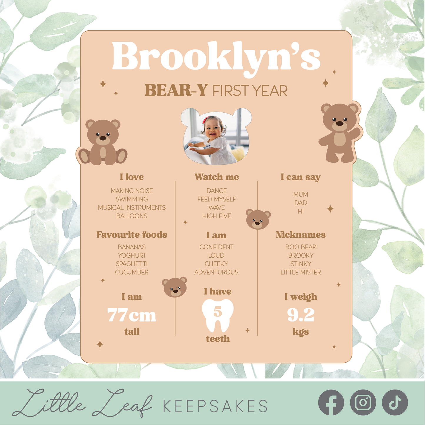 Bear Themed Birthday Board with Photo