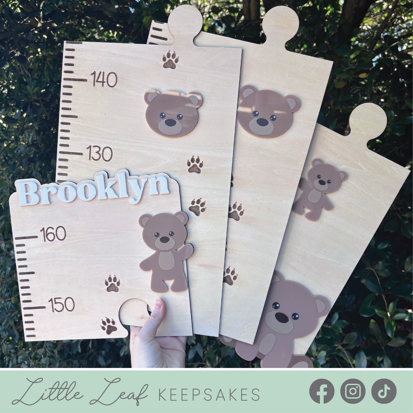"Beary Grown" Personalised Teddy Bear Wooden Growth Chart