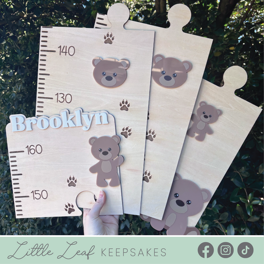 "Beary Grown" Personalised Teddy Bear Wooden Growth Chart