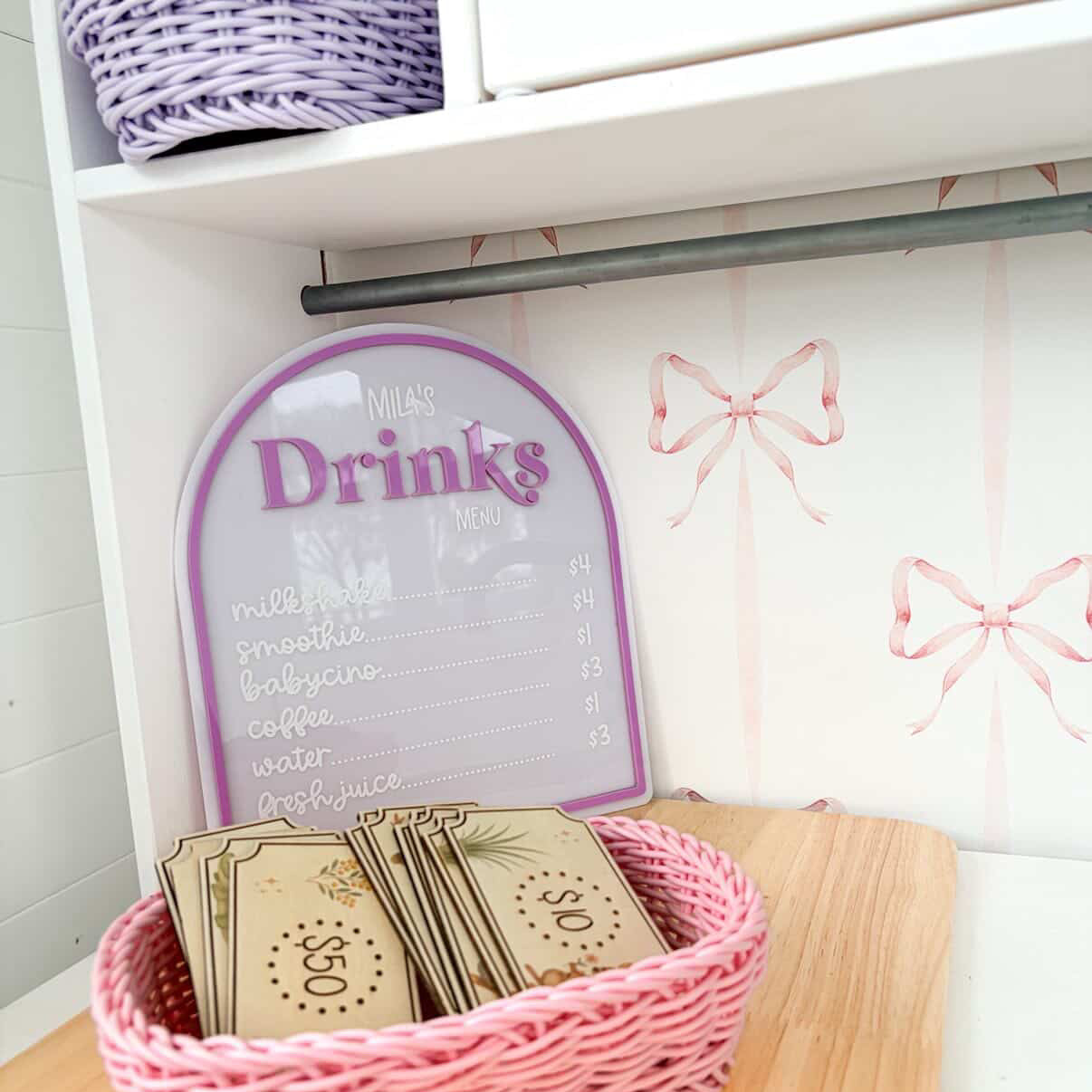 Custom Children's Acrylic Café Drinks Menu