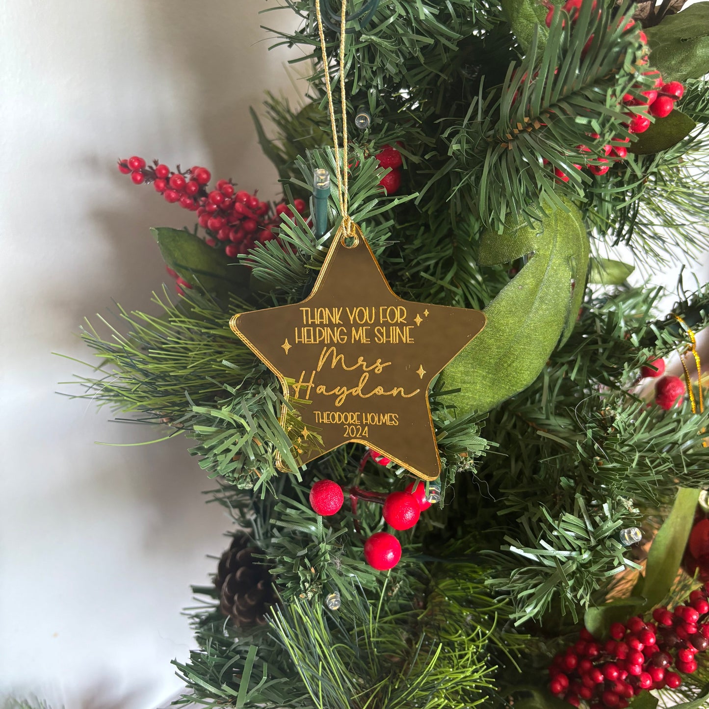 Personalised Teacher Star Christmas Ornament