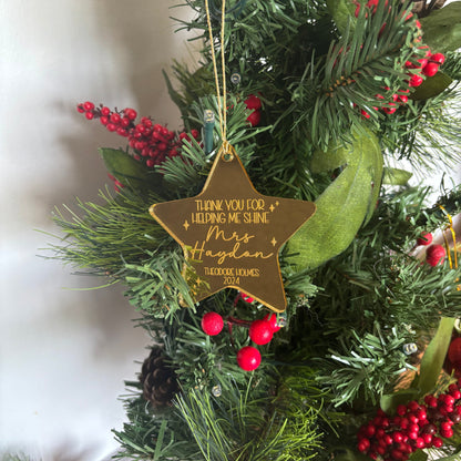 Personalised Teacher Star Christmas Ornament