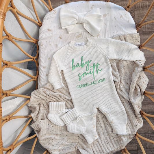 Custom Knitted Announcement Romper