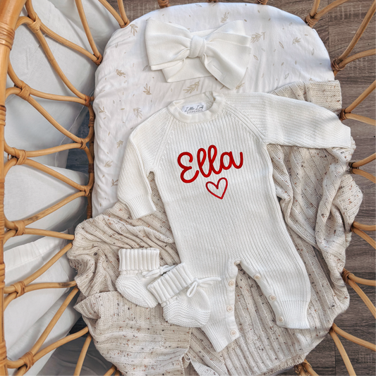 Custom Knitted Name & Heart Romper