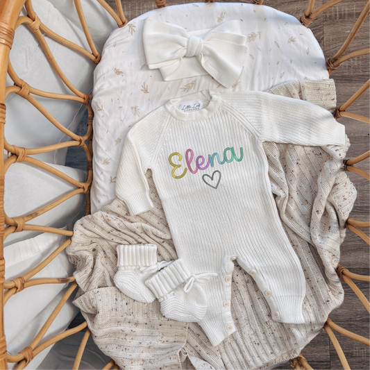 Custom Knitted Rainbow Name Romper