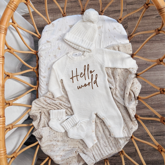 Custom Knitted "Hello World" Romper