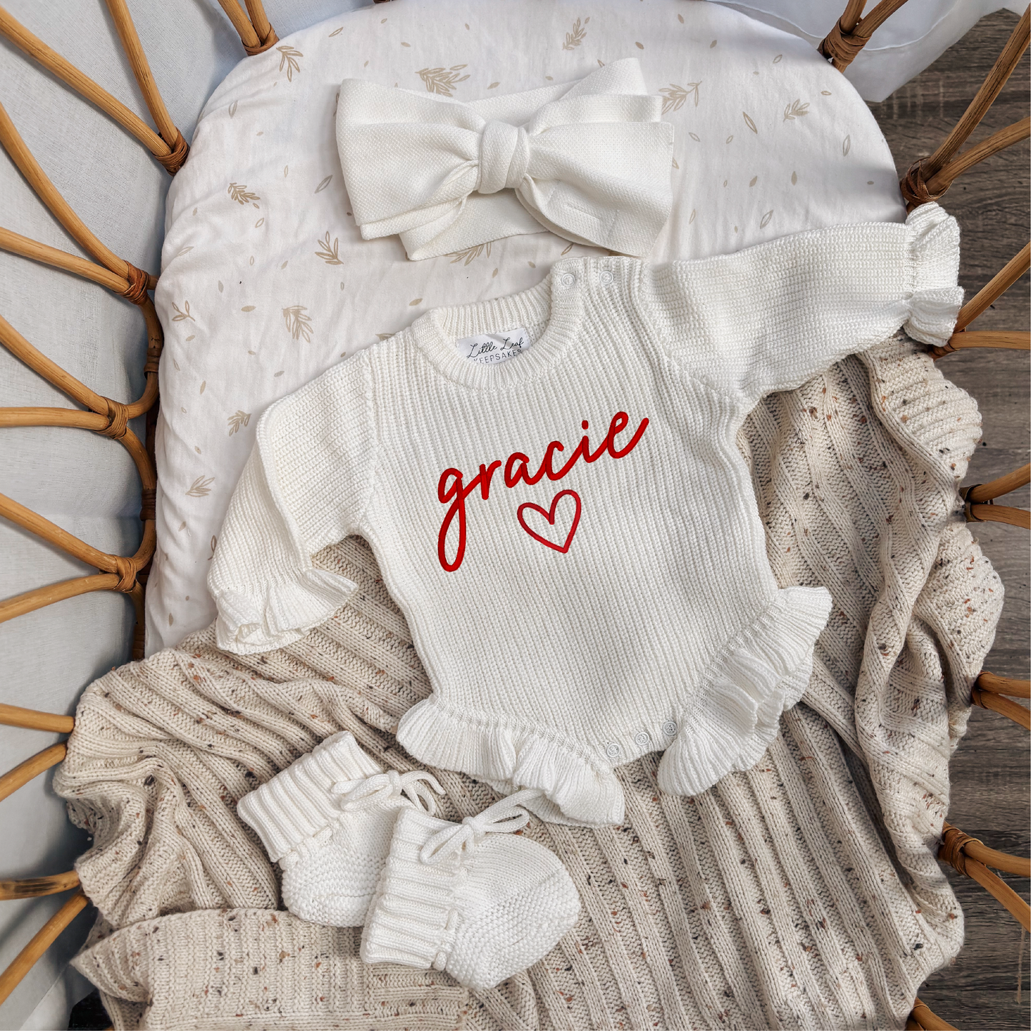 Custom Knitted Name & Heart Ruffle Romper