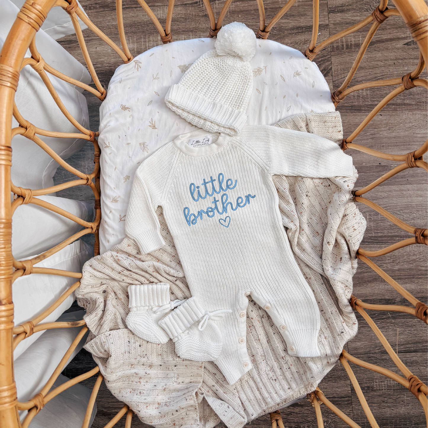 Custom Knitted "Little Brother" & Heart Romper