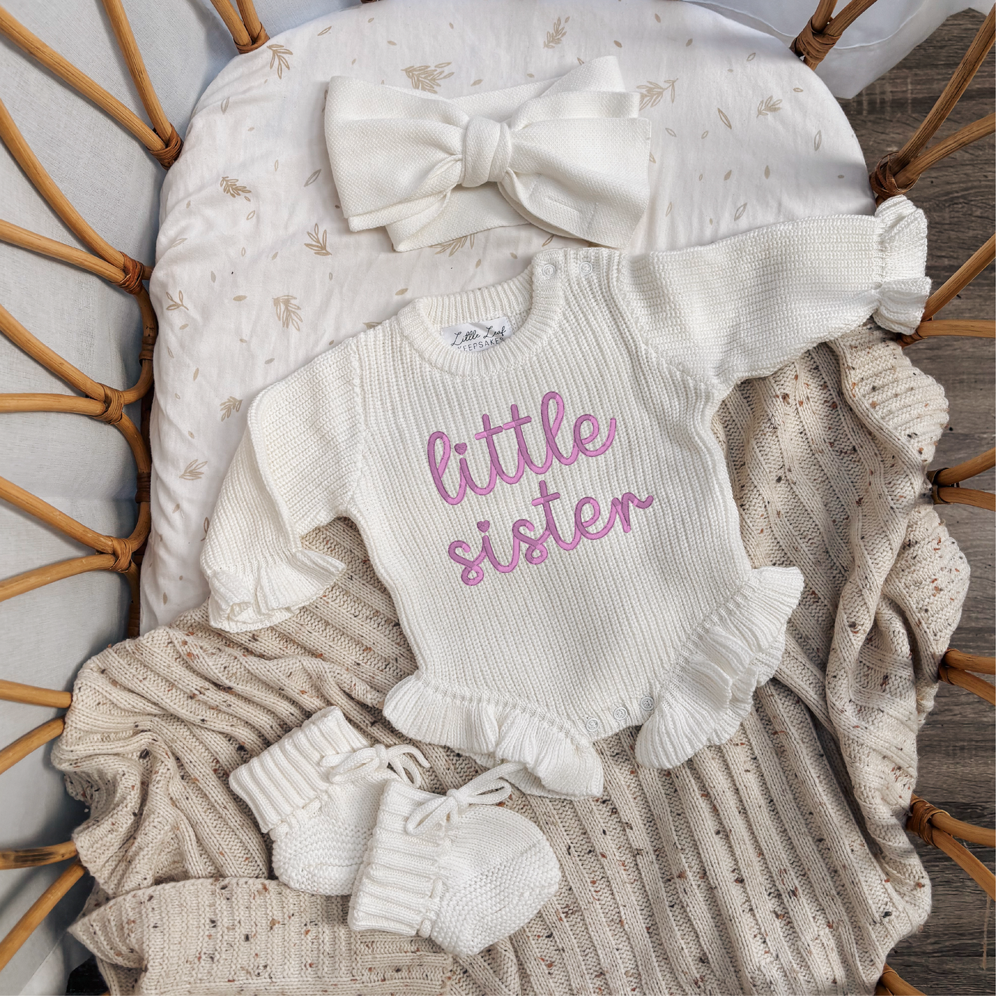 Custom Knitted "Little Sister" Ruffle Romper