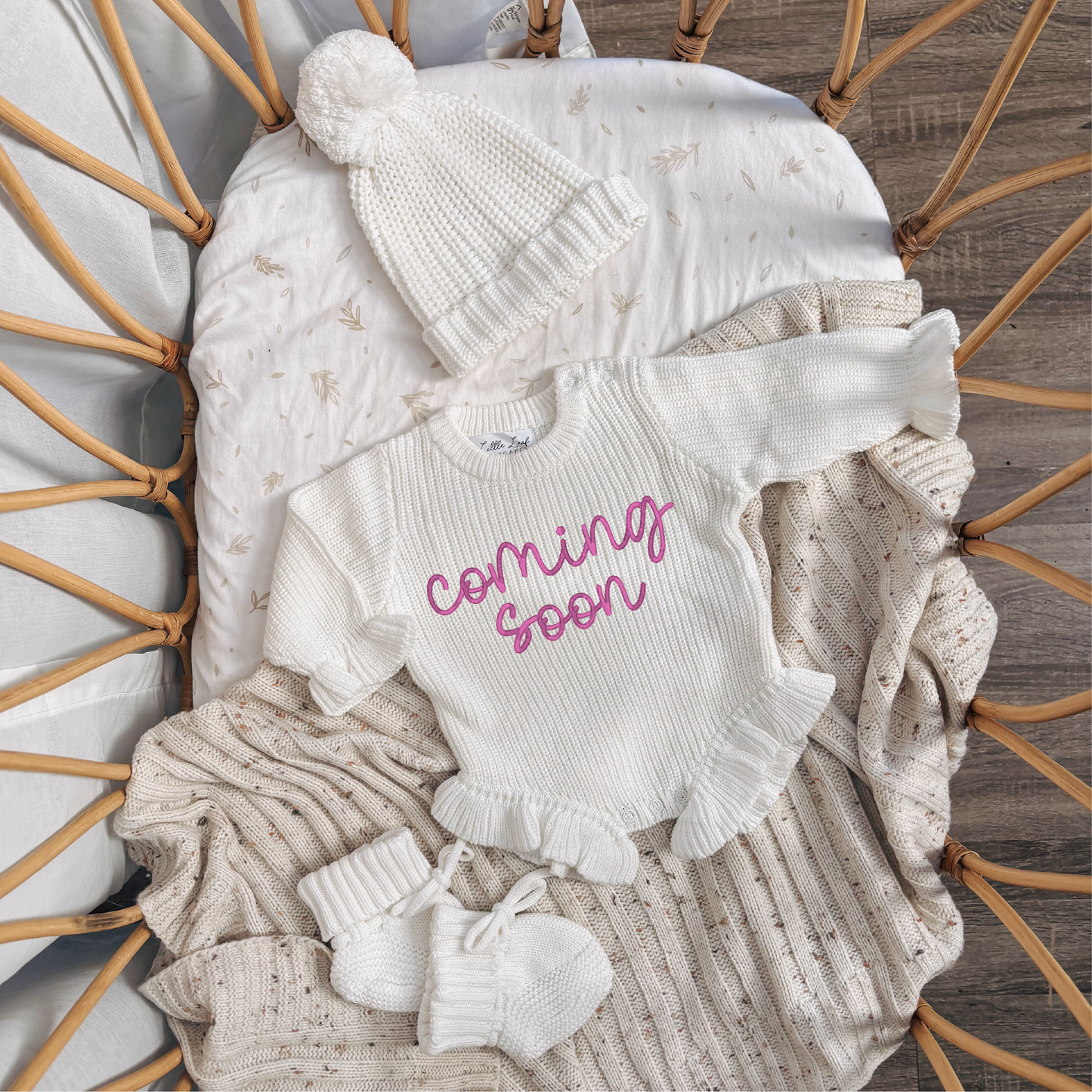 Custom Knitted Announcement Ruffle Romper