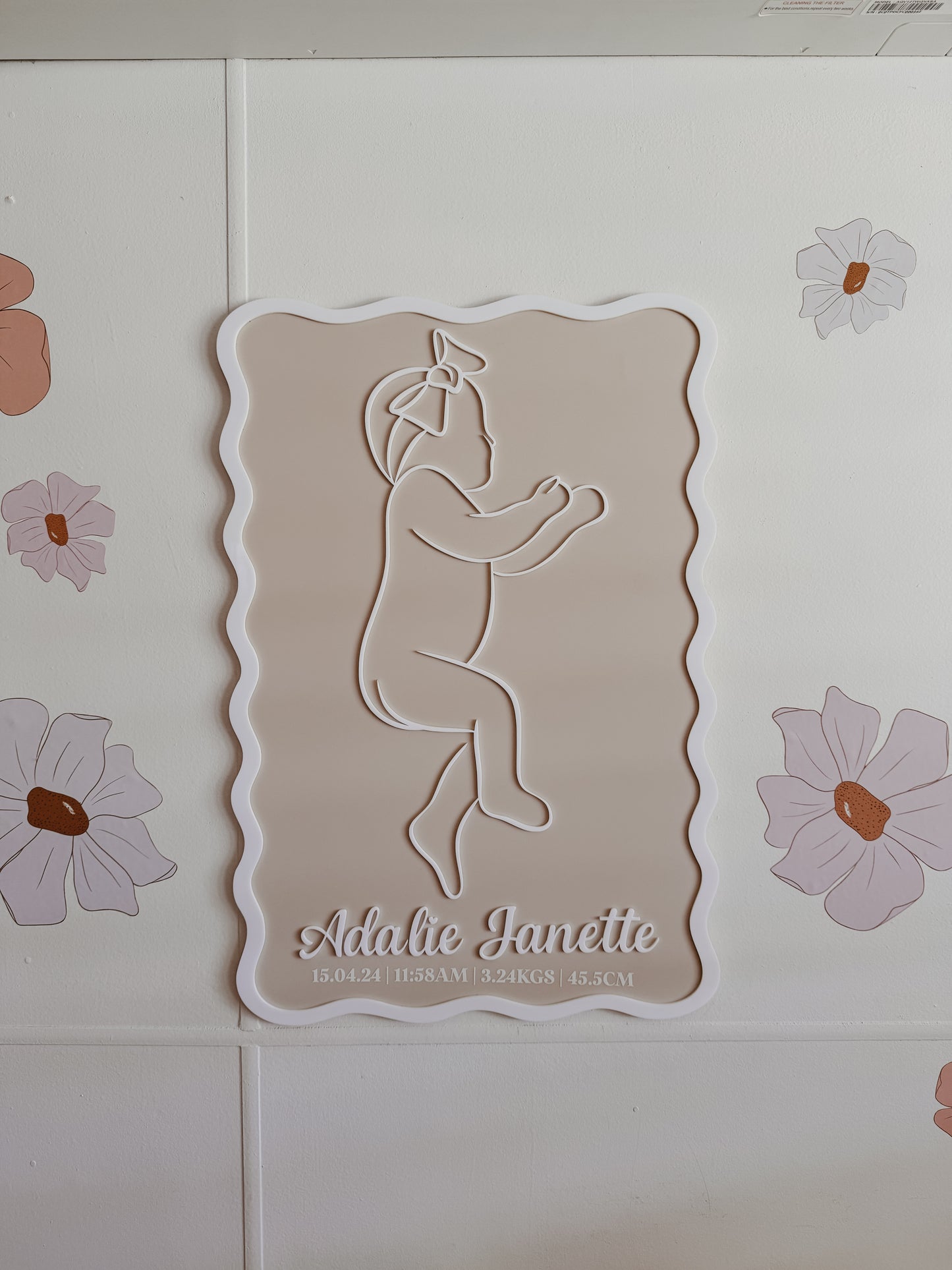 Wavy Acrylic 1:1 Scale Custom Birth Plaque