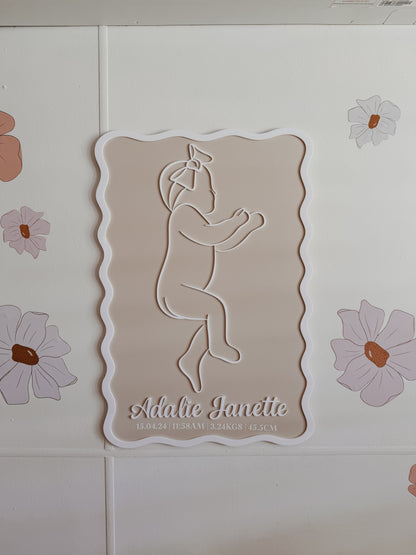 Wavy Acrylic 1:1 Scale Custom Birth Plaque
