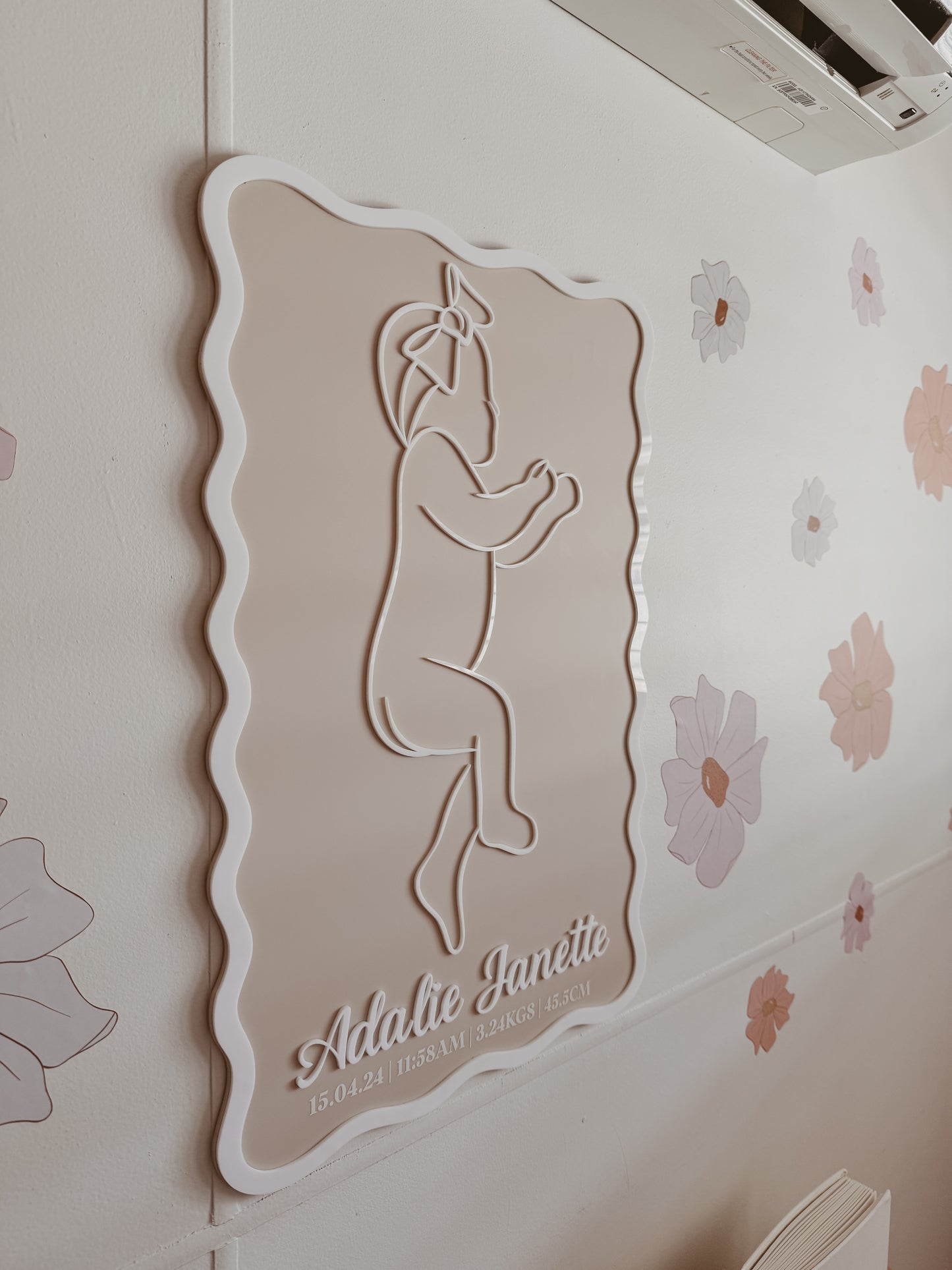 Wavy Acrylic 1:1 Scale Custom Birth Plaque