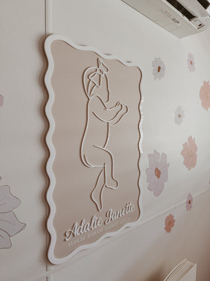 Wavy Acrylic 1:1 Scale Custom Birth Plaque