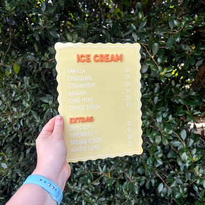 Personalised Scalloped Acrylic Ice Cream Menu