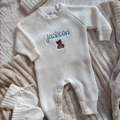 Personalised Knitted Bear Romper