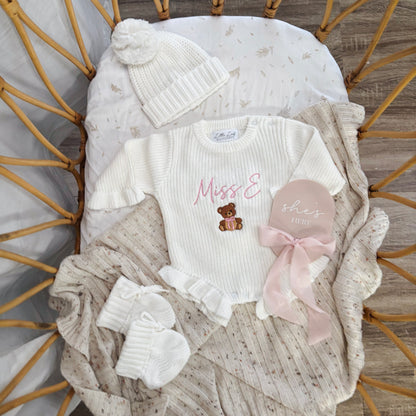 Personalised Knitted Ruffle Bear Romper
