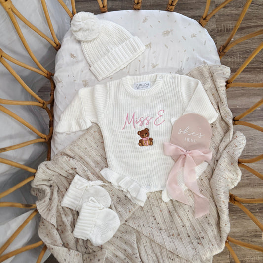 Personalised Knitted Ruffle Bear Romper