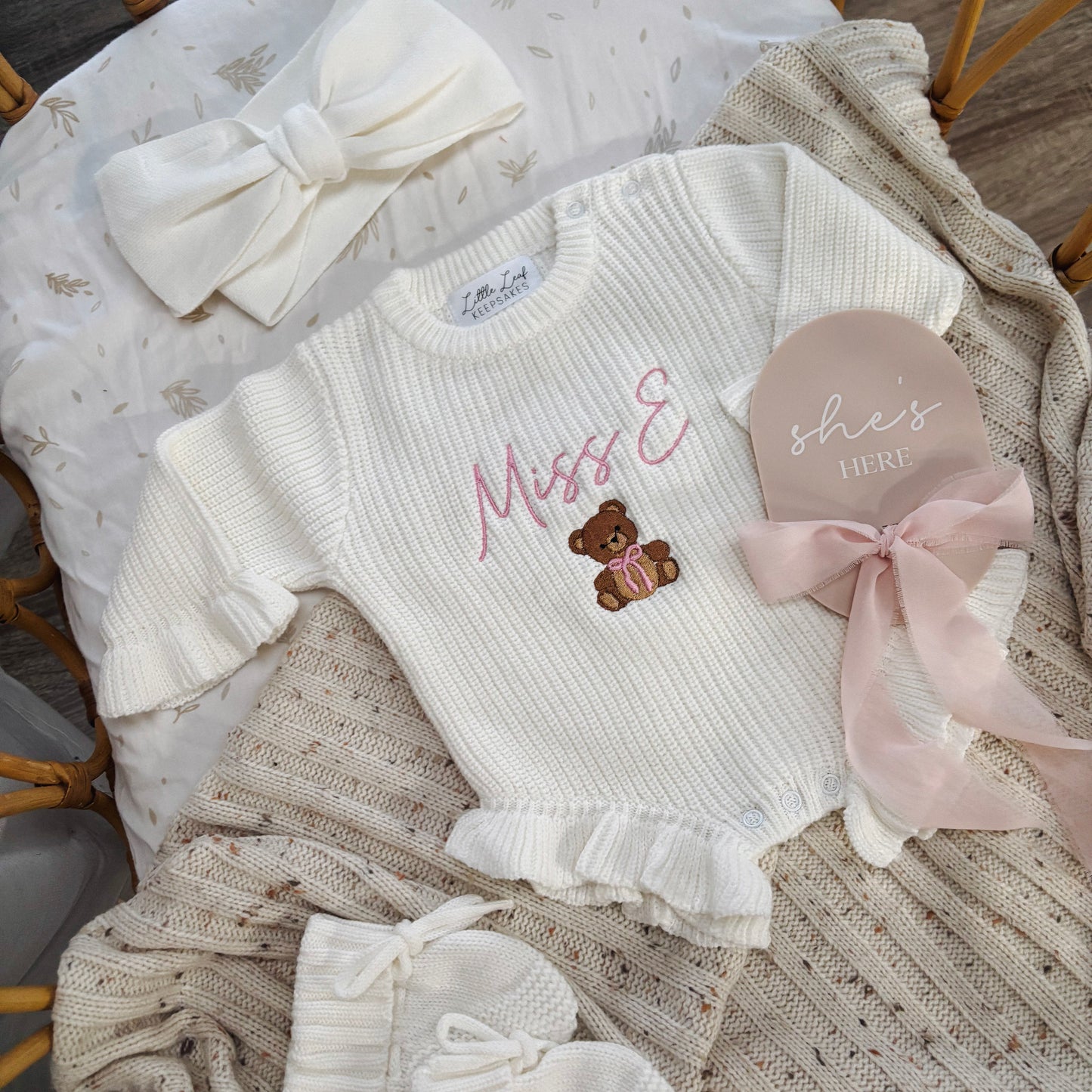 Personalised Knitted Ruffle Bear Romper