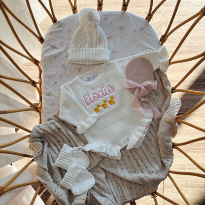 Personalised Knitted Duck Ruffle Romper