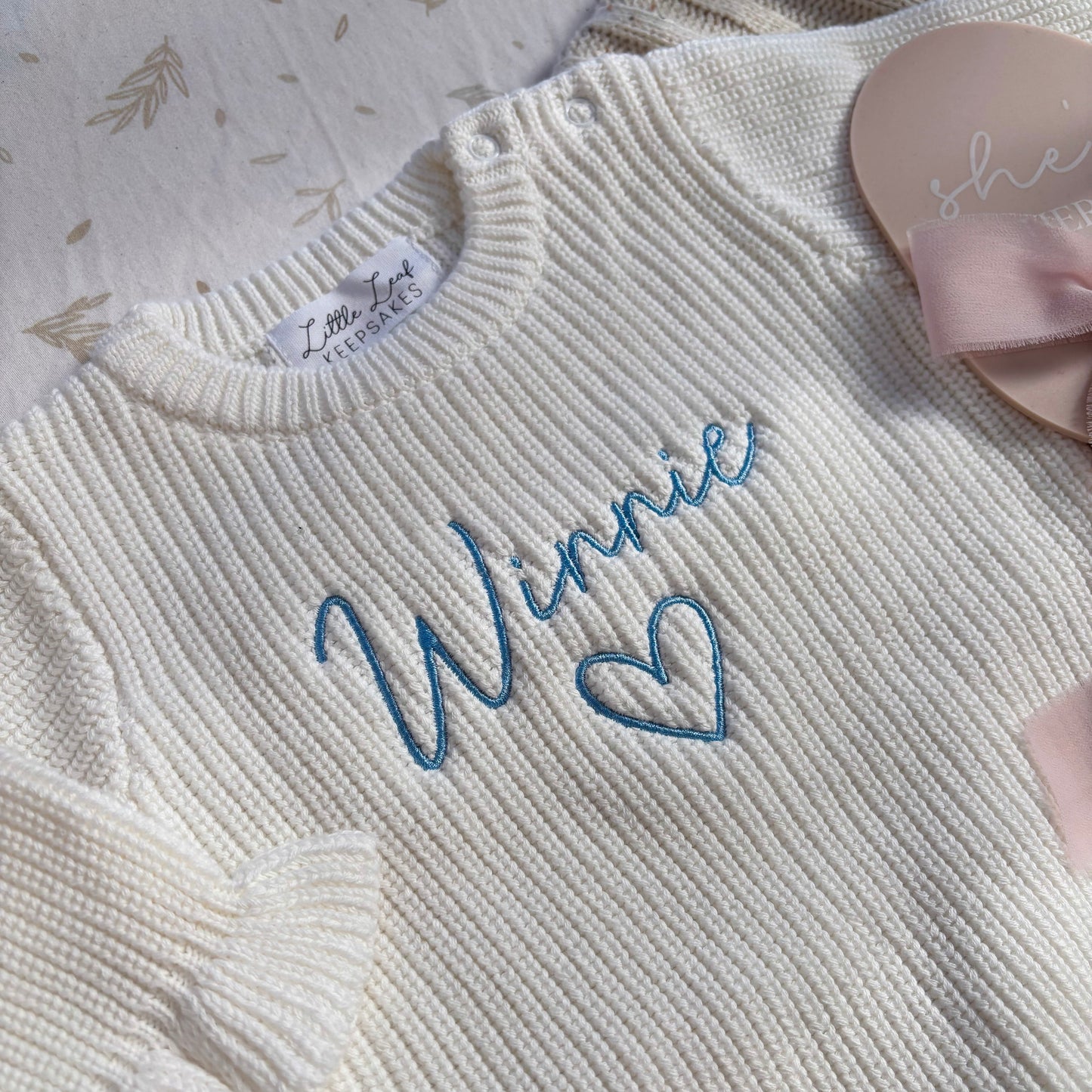 Custom Knitted Name & Heart Ruffle Romper
