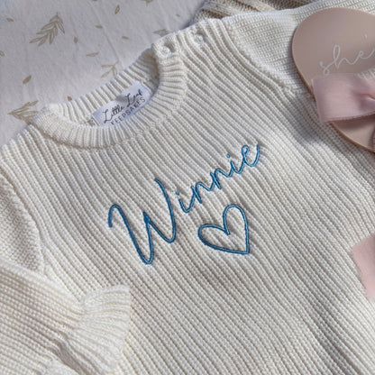 Custom Knitted Name & Heart Ruffle Romper