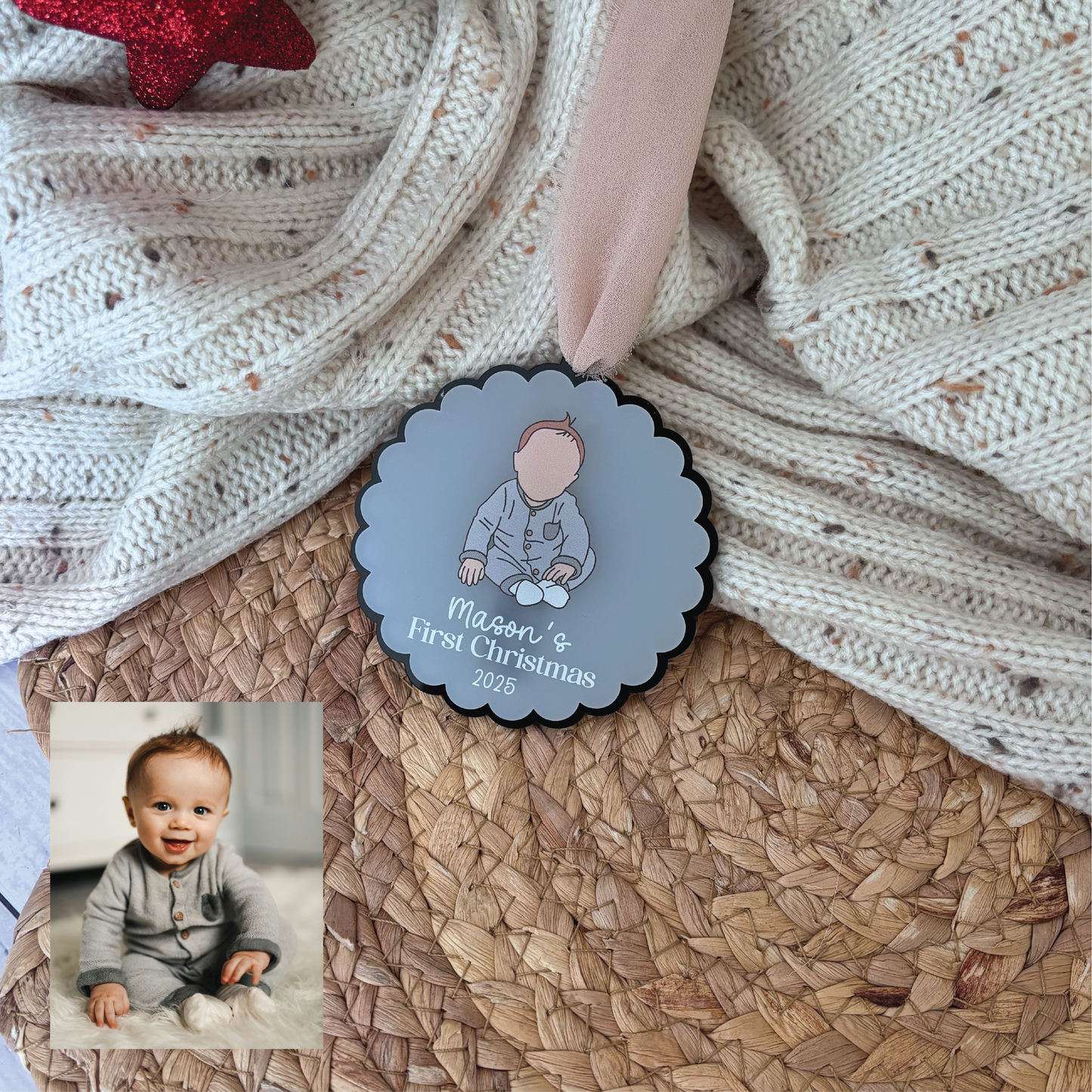 Custom Baby Portrait First Christmas Ornament