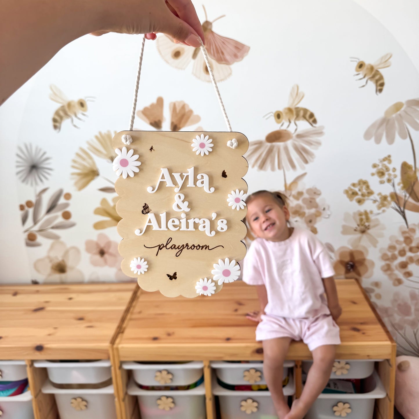 Personalised Scalloped Floral Playroom Sign