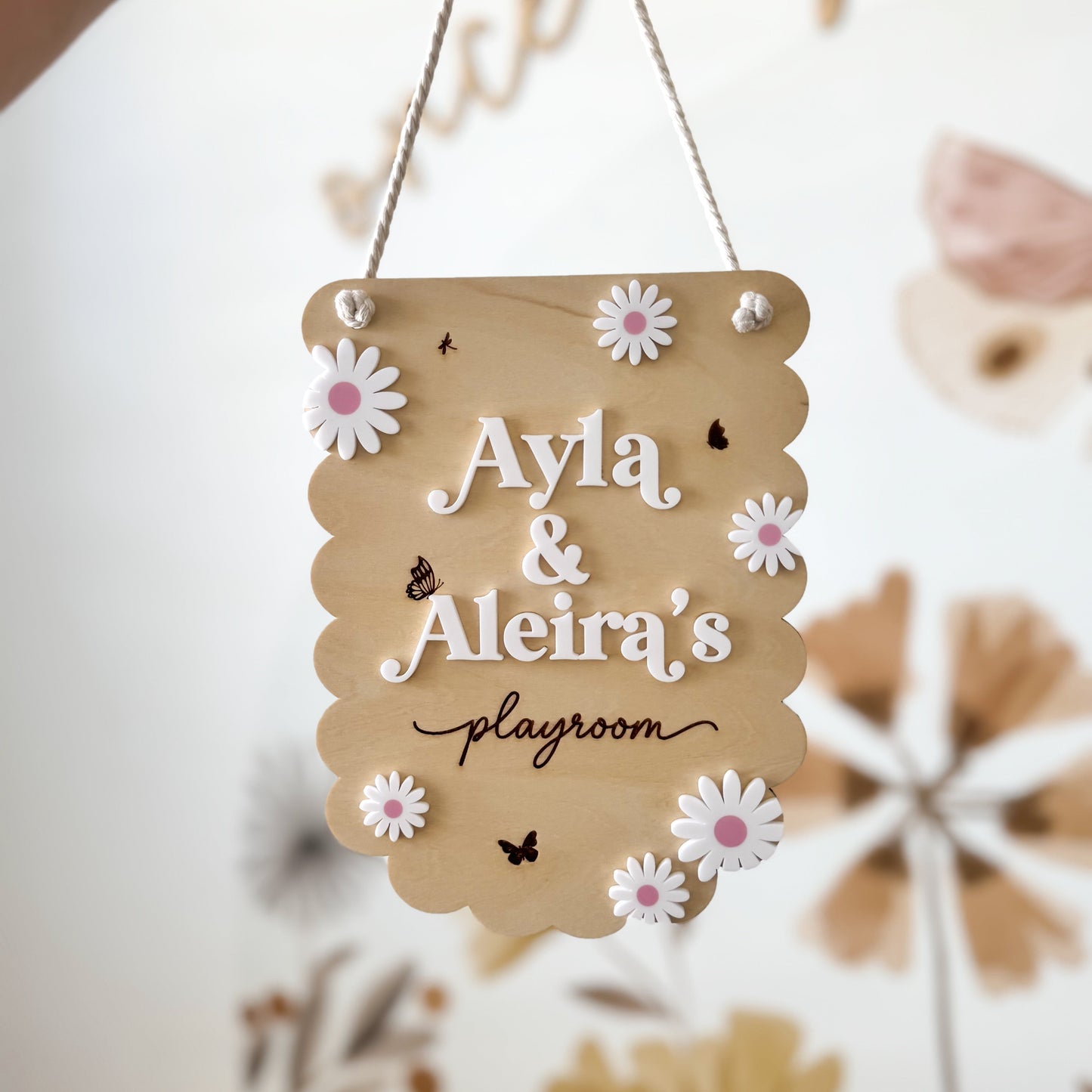Personalised Scalloped Floral Playroom Sign