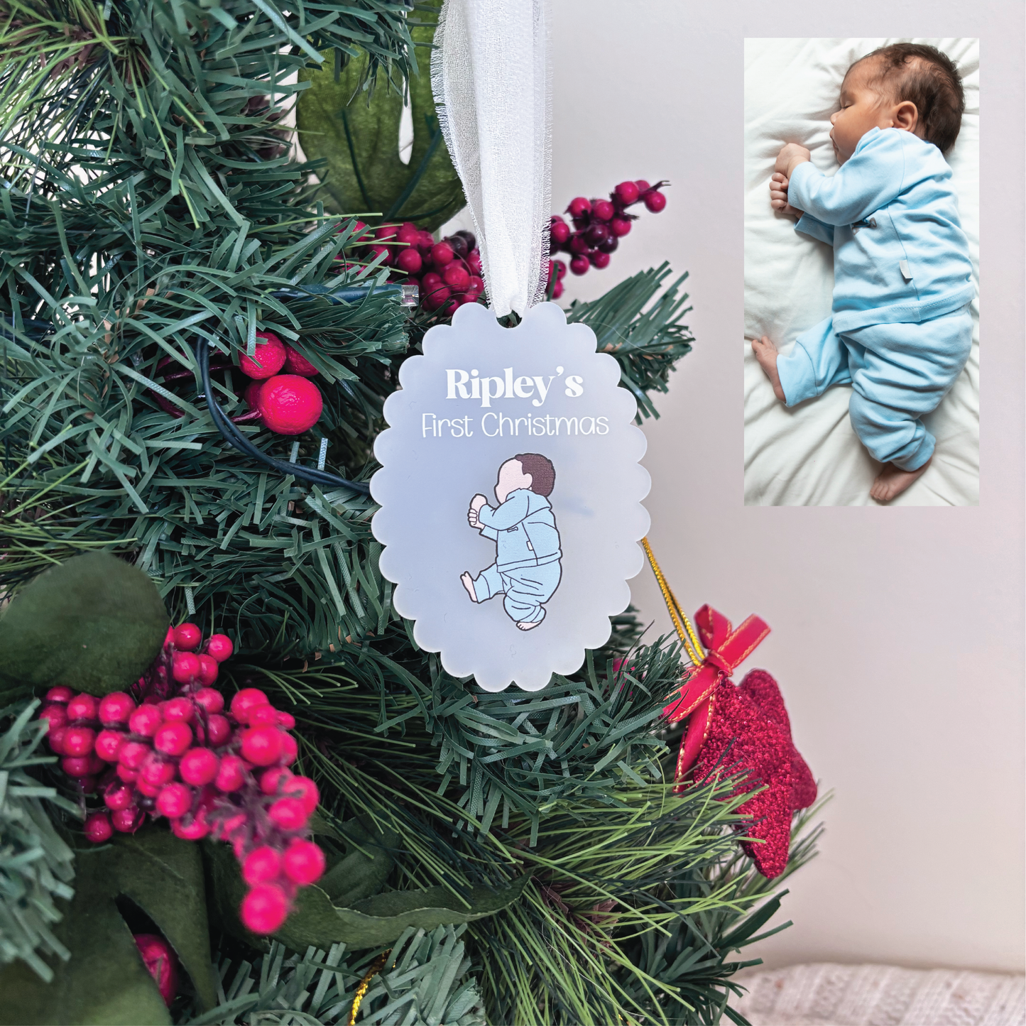 Custom Baby Portrait First Christmas Ornament