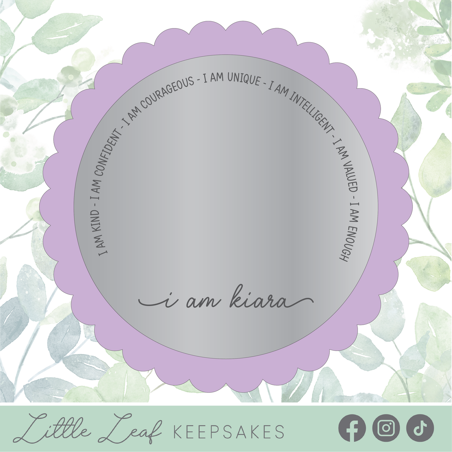 Personalised Round Scalloped Affirmation Mirror