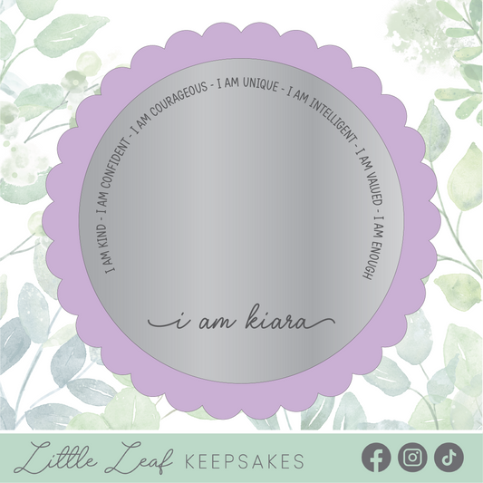 Personalised Round Scalloped Affirmation Mirror