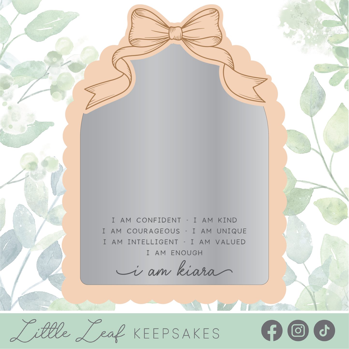 Personalised Scalloped Bow Affirmation Mirror
