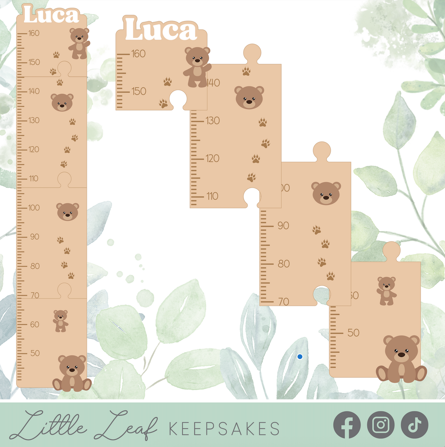 "Beary Grown" Personalised Teddy Bear Wooden Growth Chart