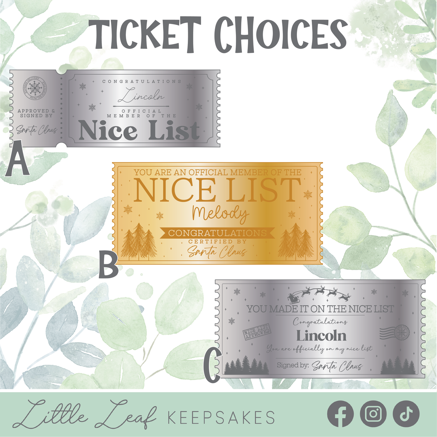 Personalised Engraved 'Nice List' Ticket from Santa
