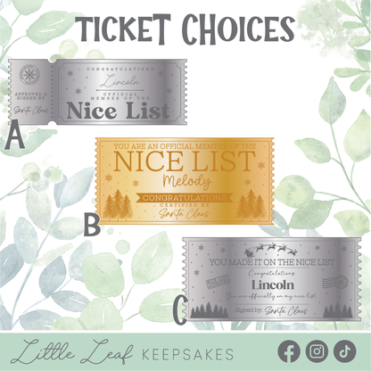 Personalised Engraved 'Nice List' Ticket from Santa
