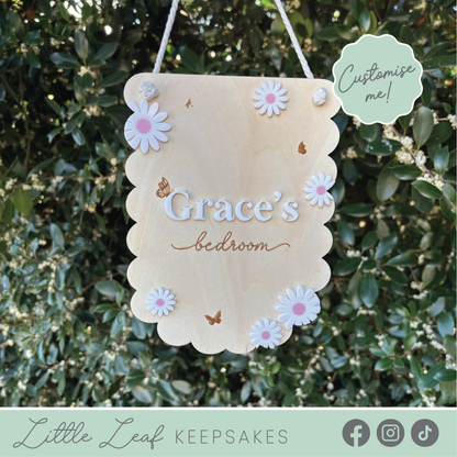Personalised Scalloped Floral Bedroom Sign