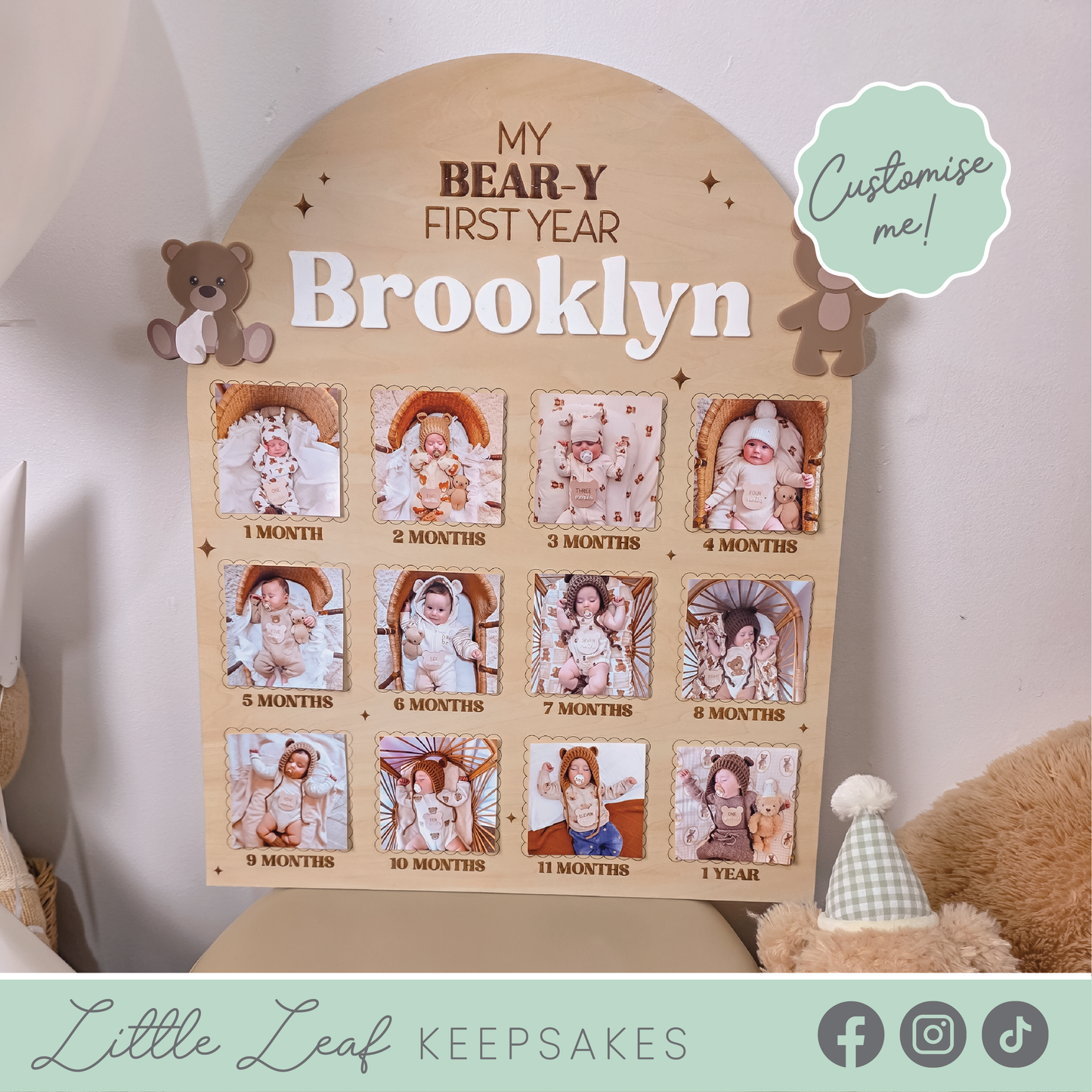 "My Bear-y First Year" Photo Birthday Board