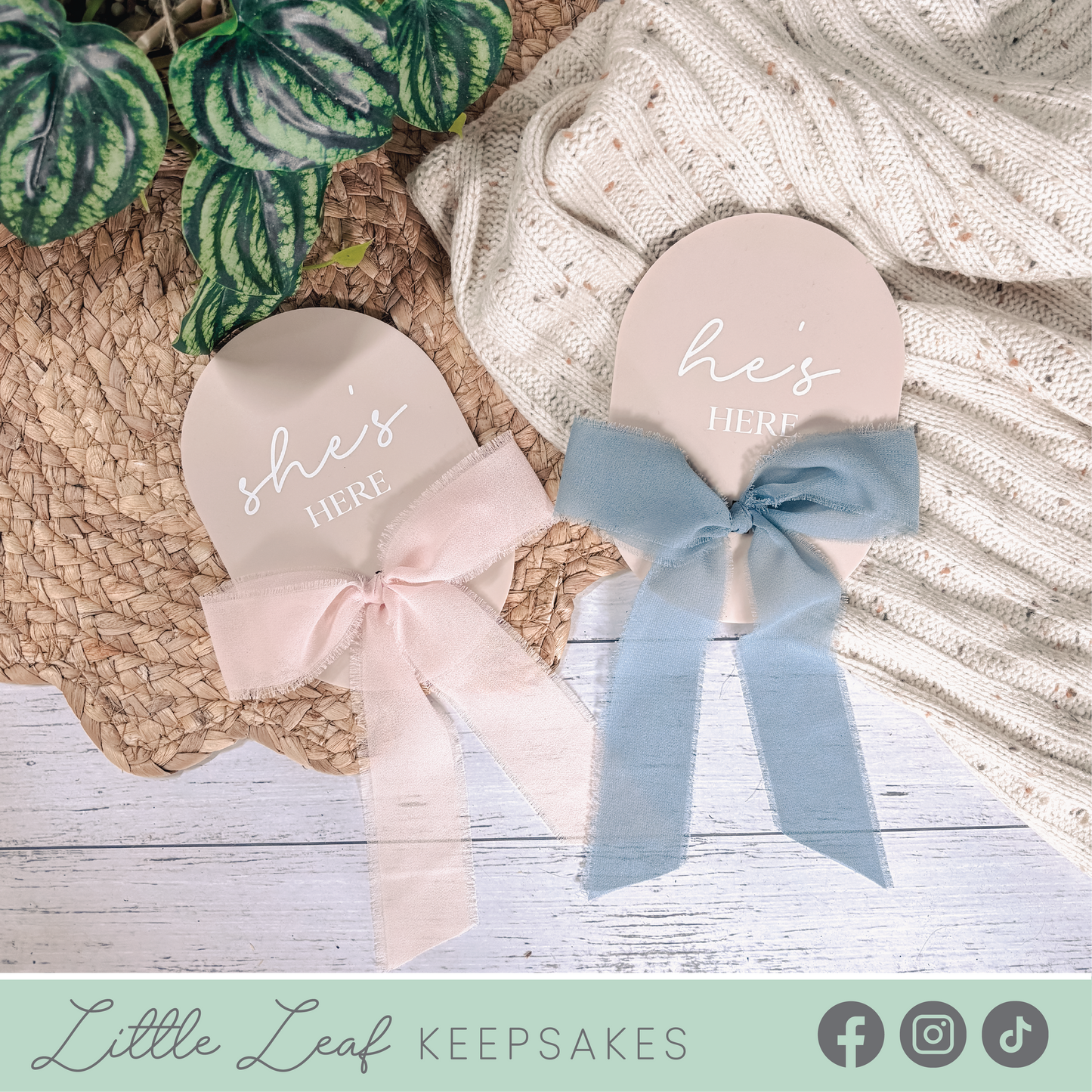 Chiffon Bow Birth Announcement Plaques