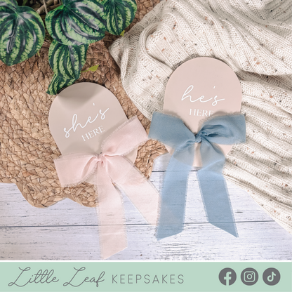 Chiffon Bow Birth Announcement Plaques