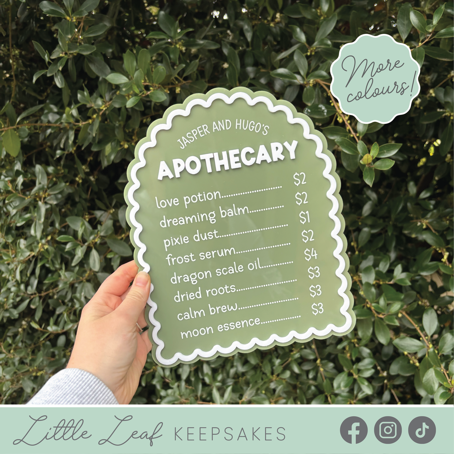 Personalised Kids Apothecary Menu