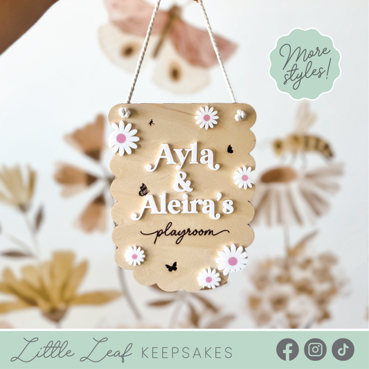 Personalised Scalloped Floral Playroom Sign