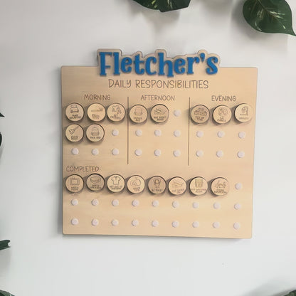 Personalised Wooden Daily Responsibilities Chart for Kids